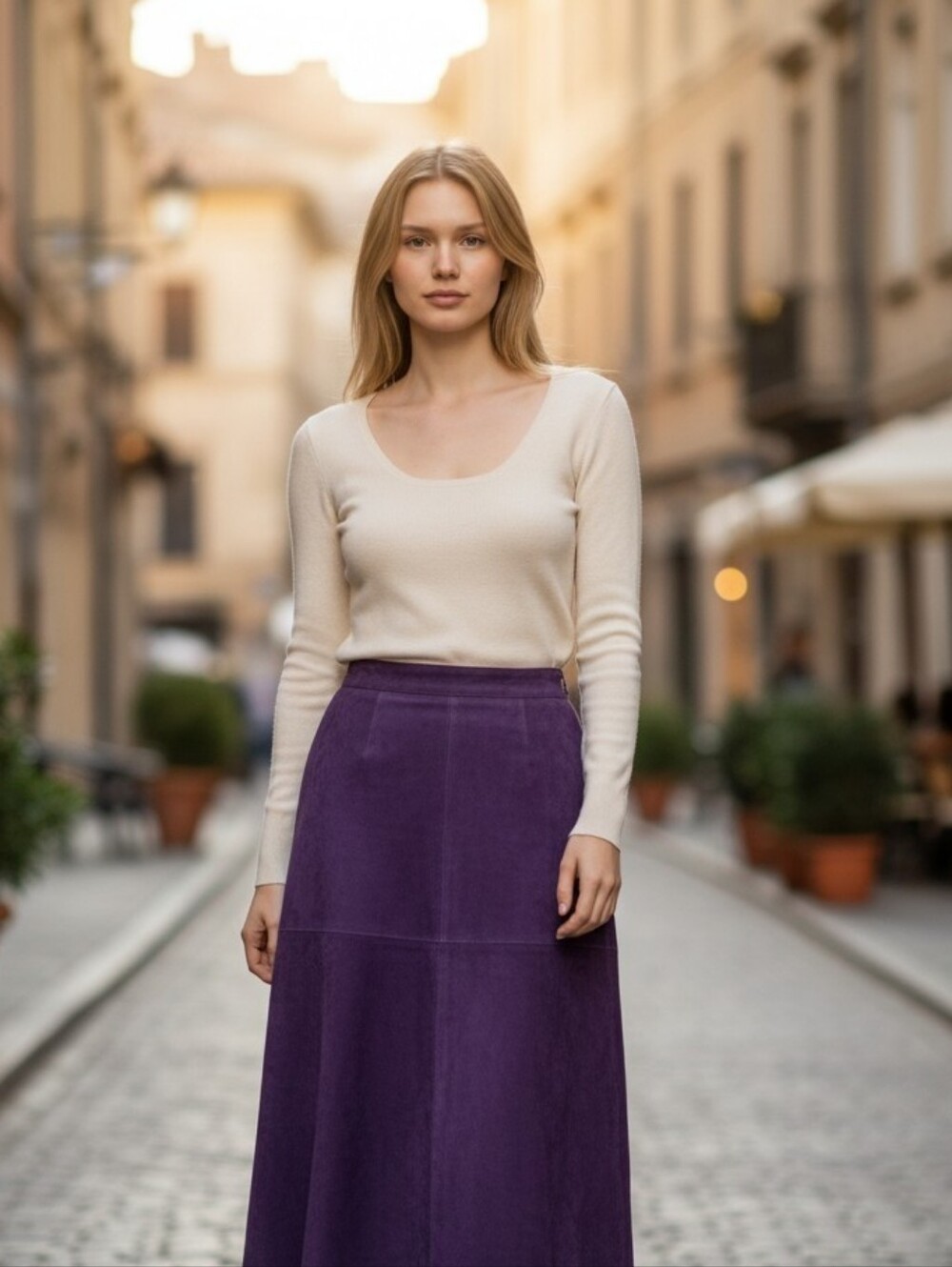 Margaret Godfrey Vintage 100% Suede Leather Maxi Skirt PURPLE Ladies 8 WESTERN